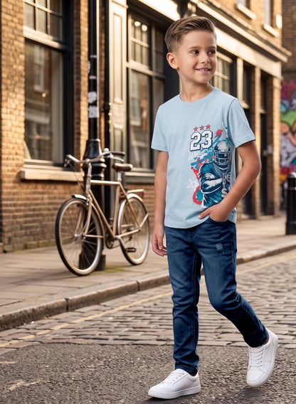 Kids' Light Blue American Football Graphic Printed T-Shirt | Casual Everyday Wear
