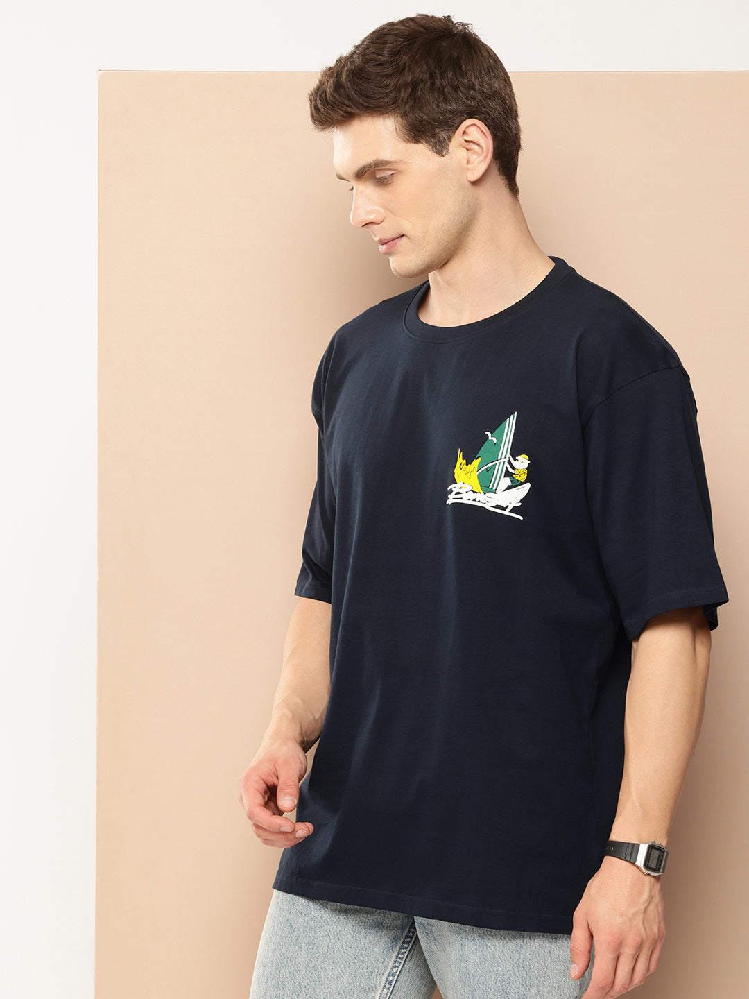 Men’s Drop-Shoulder Sleeve Oversized Graphic Back Printed T-Shirt