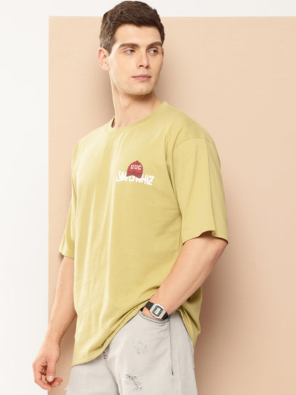 Men's Olive Green Graphic Print Oversized T-Shirt | Casual Streetwear