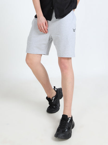 Men’s Grey Melange Cotton Blend Shorts with Minimal Logo | Regular Fit Casual & Athleisure Shorts