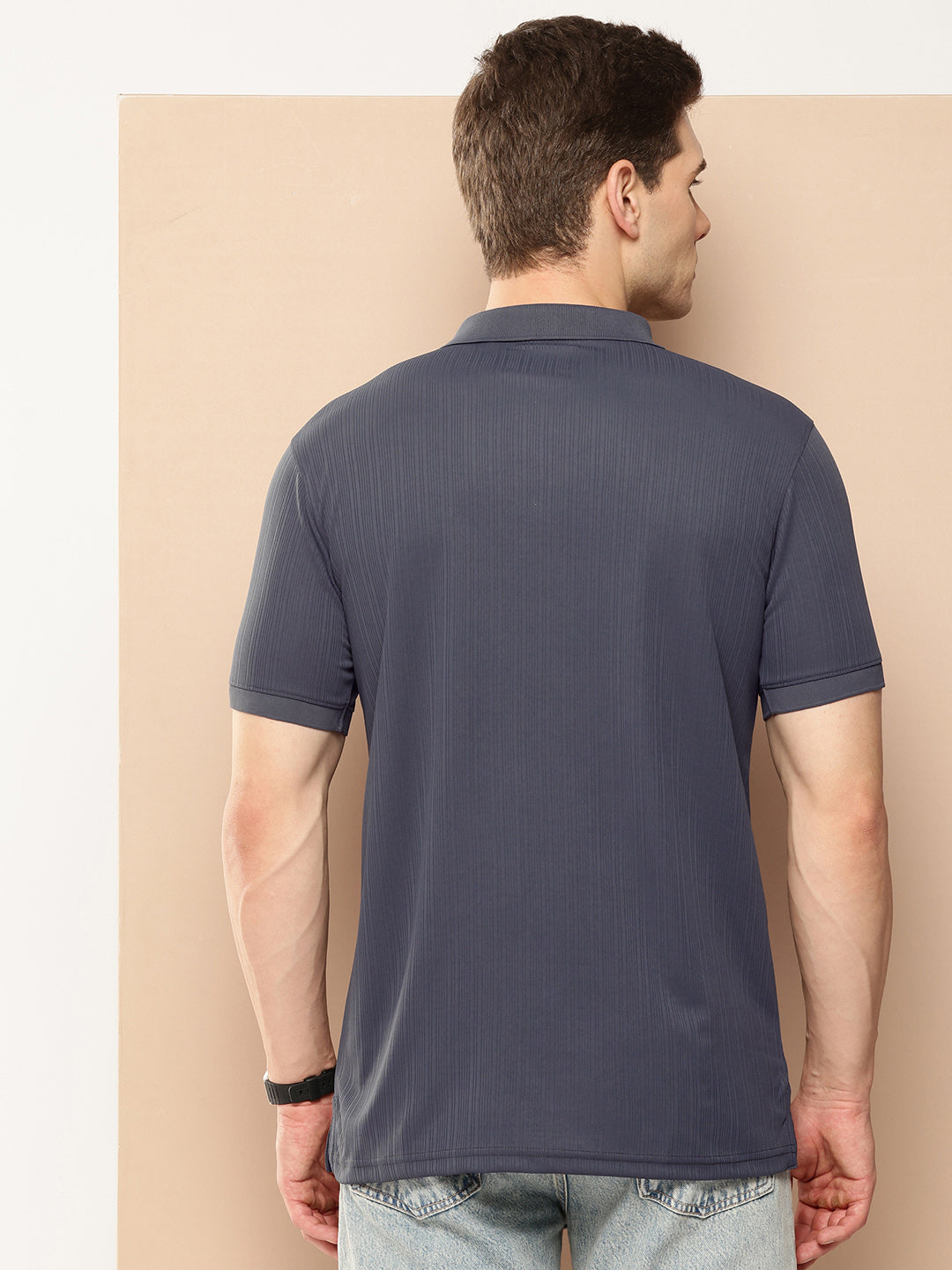 Men’s Solid Textured Polyester Polo T-Shirt
