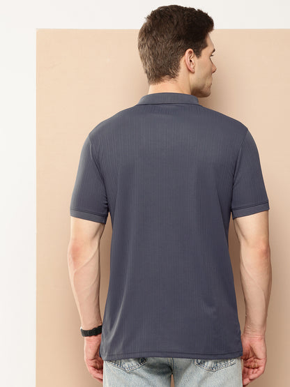 Men’s Solid Textured Polyester Polo T-Shirt