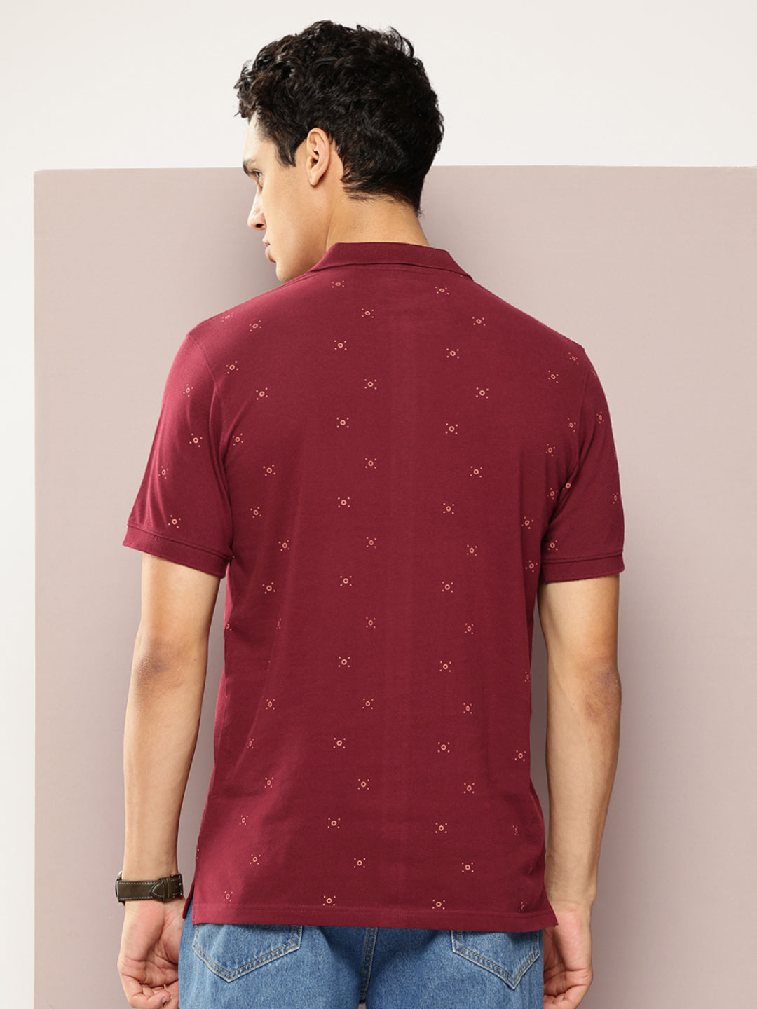 Men’s Maroon Micro-Printed Polo T-Shirt