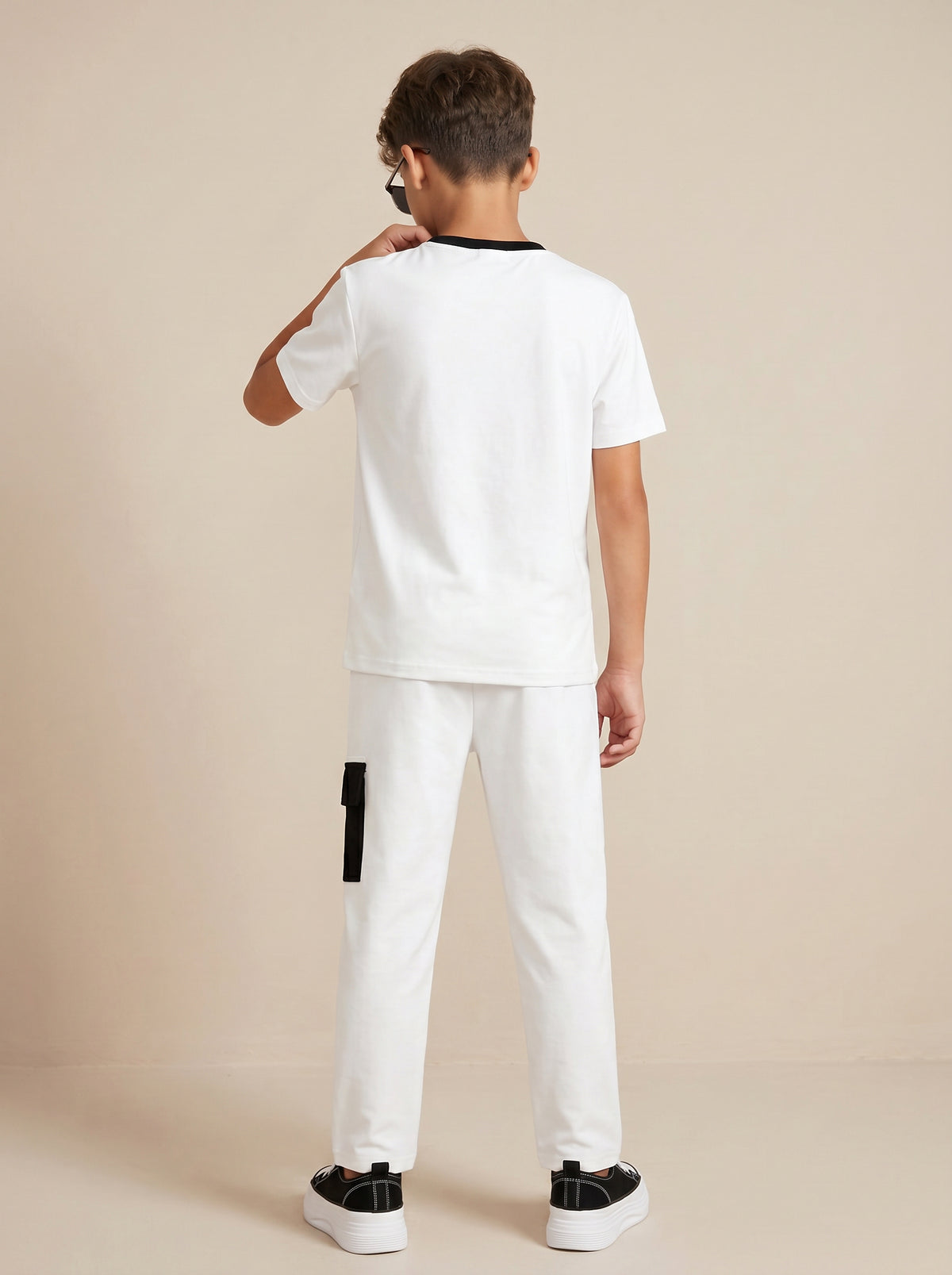Kids' White "FROSEN FOX" Graphic Printed T-Shirt and Cargo Track Pants Set
