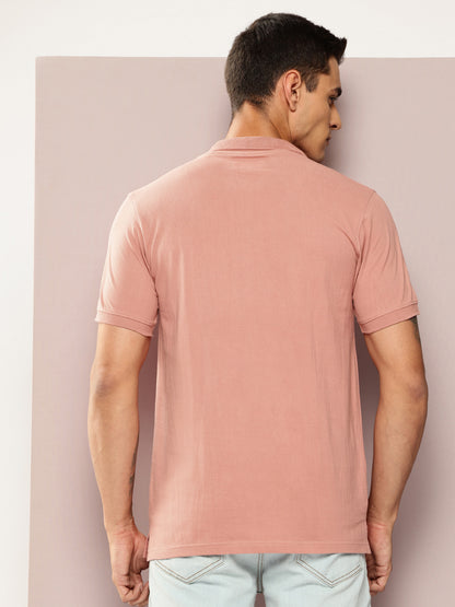 Men Solid Peach Polo T-Shirt