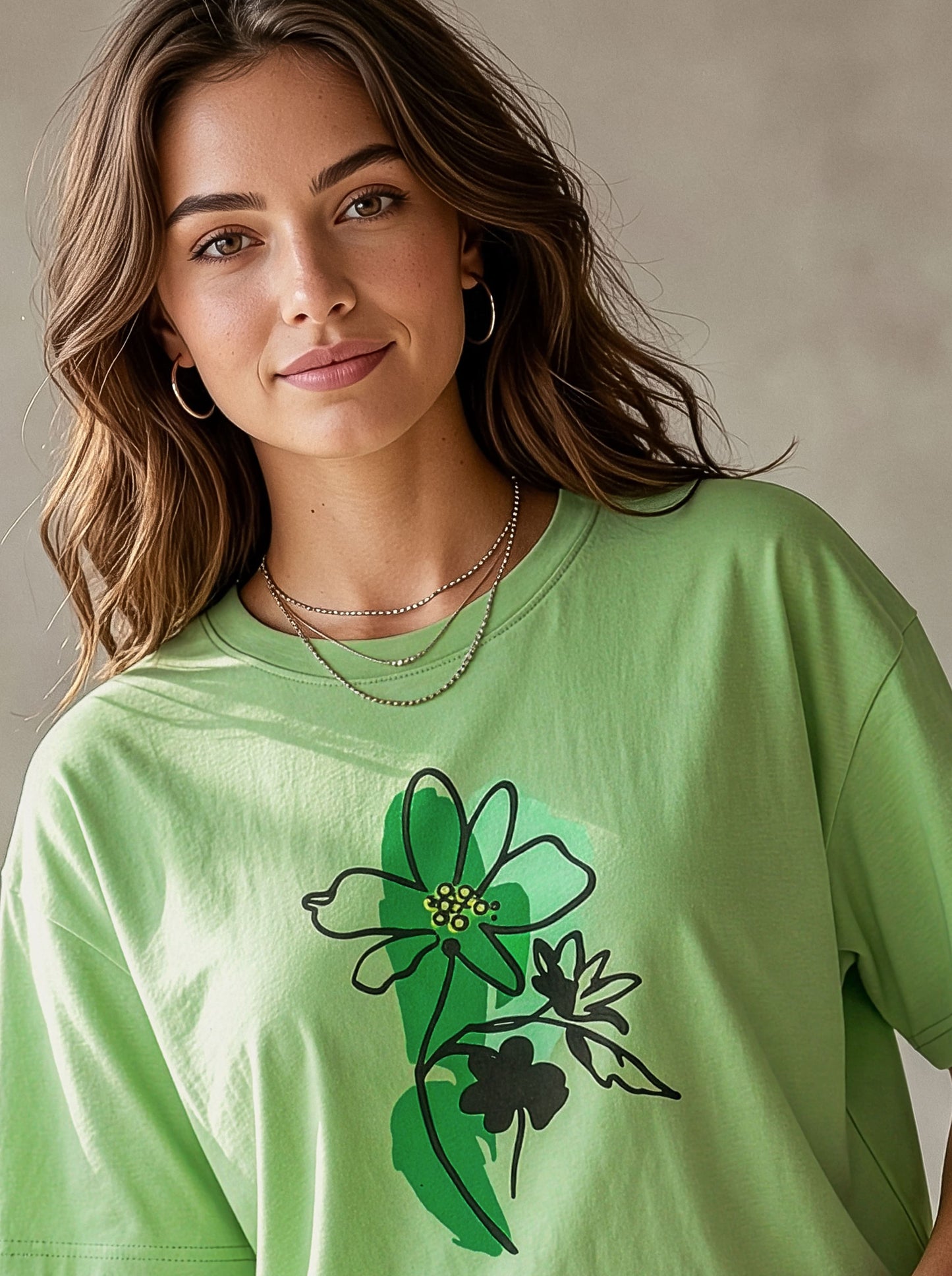 Women’s Oversized Cotton T-Shirt – Floral Print Casual Drop Shoulder Tee