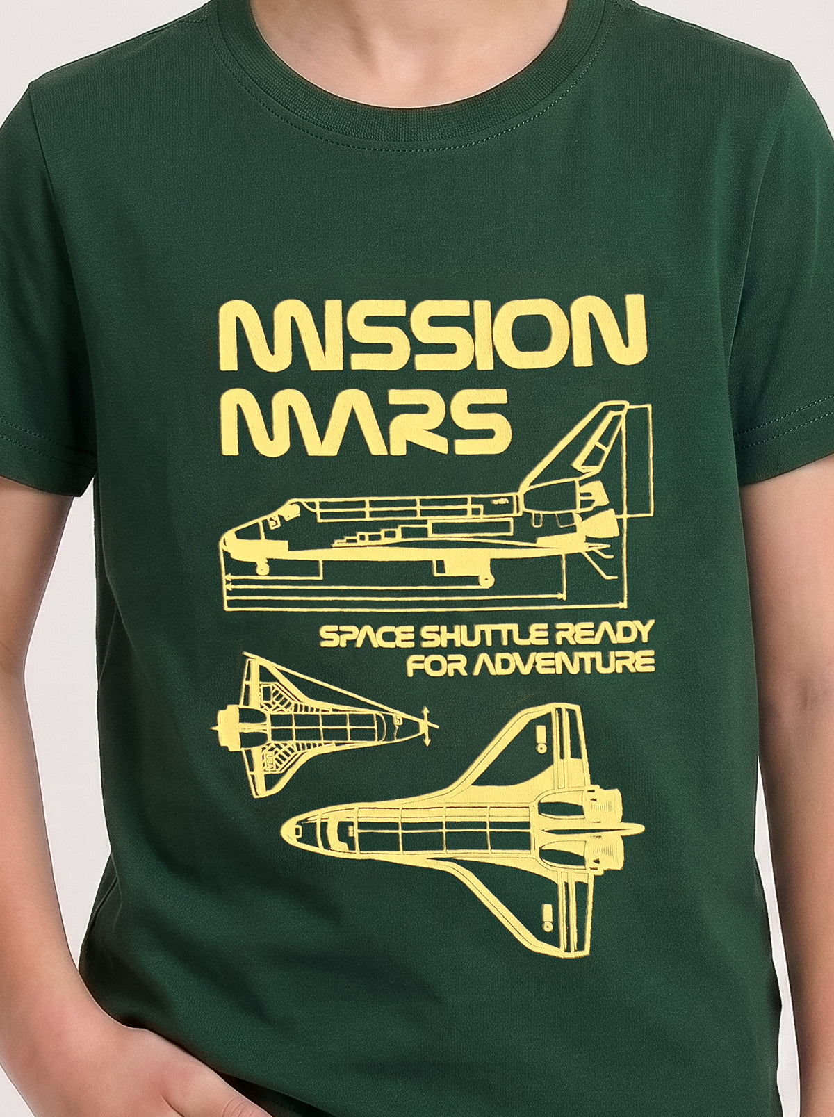 Kids' Dark Green Space Shuttle Graphic Printed T-Shirt | Casual Everyday Wea