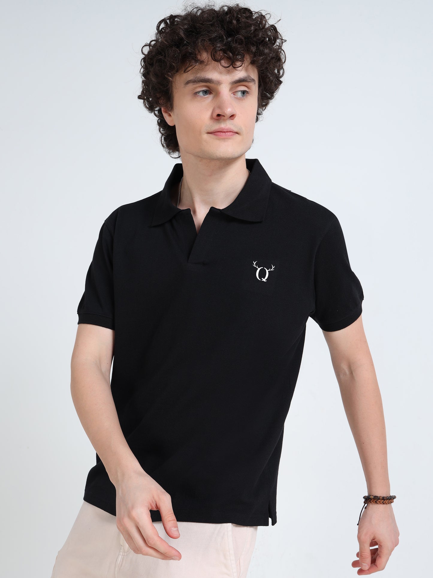 Men’s Black Cotton Blend Polo T-Shirt with Minimal Chest Logo | Regular Fit Casual Tee
