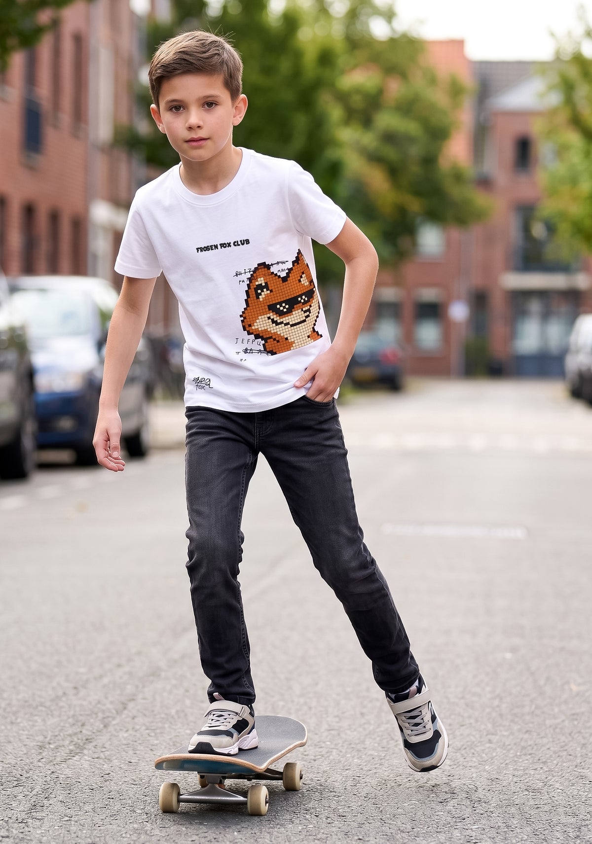 Kids' White Fox Graphic Printed T-Shirt | Cool Casual Everyday Wear