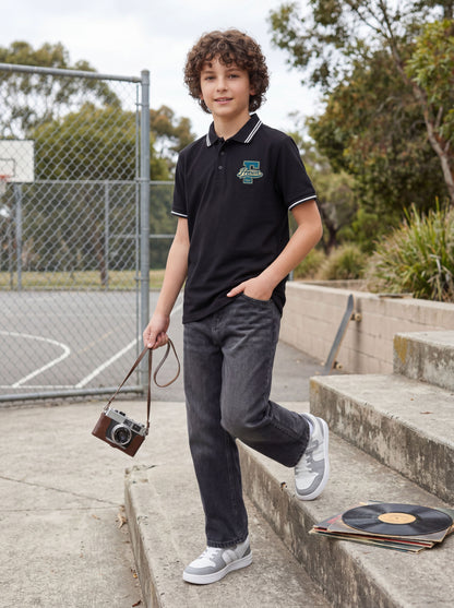 Kids' Black Polo T-Shirt with Logo Print | Casual Everyday Wear