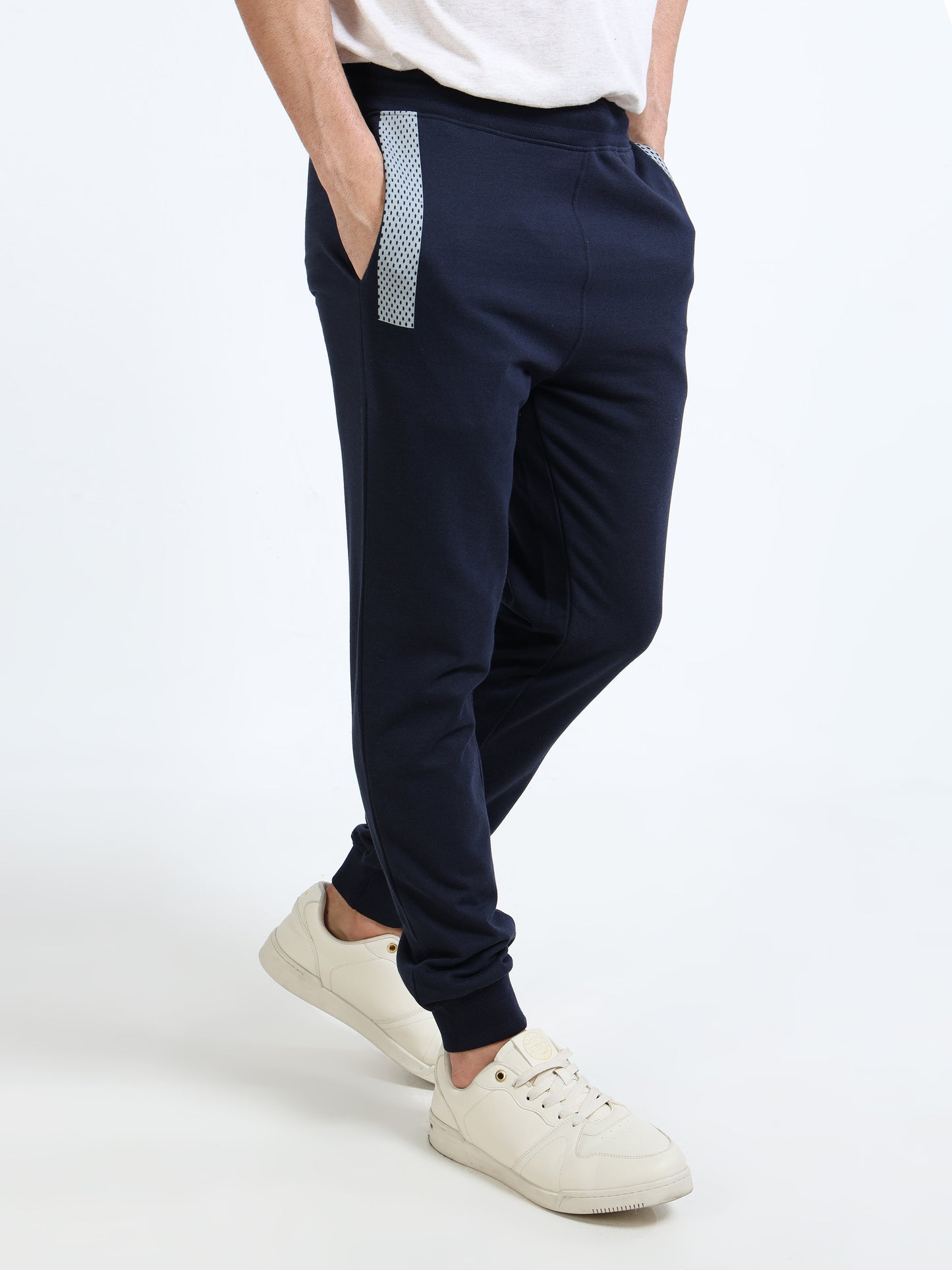 Stylish Men’s Navy Blue Joggers | Printed Design | Mid-Rise | Casual & Gym