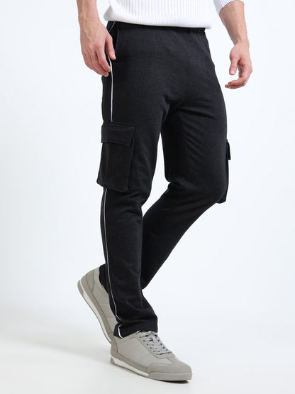 Men’s Charcoal Cargo Trackpant | 4-Pocket Design | Cotton Blend | Gym & Casual