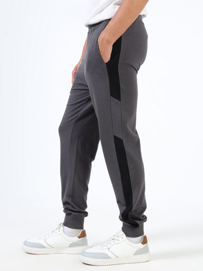 Premium Colourblocked Joggers for Men | Grey-Black | Elasticated Waist | Drawstring Closur