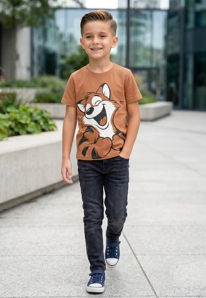 Kids' Brown Fox Graphic Printed T-Shirt | Fun Casual Everyday Wear