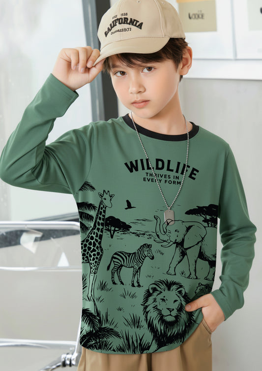 Boys Wildlife Graphic Print Long Sleeve T-Shirt