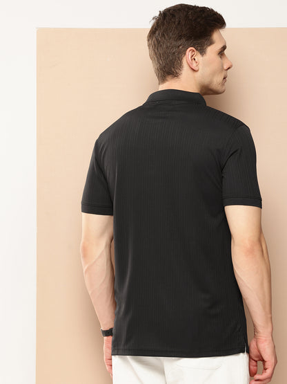 Men’s Solid Textured Polyester Polo T-Shirt