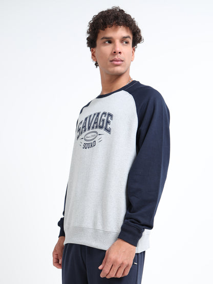 Men’s Grey & Navy Raglan Sweatshirt | Savage Squad Printed Crewneck