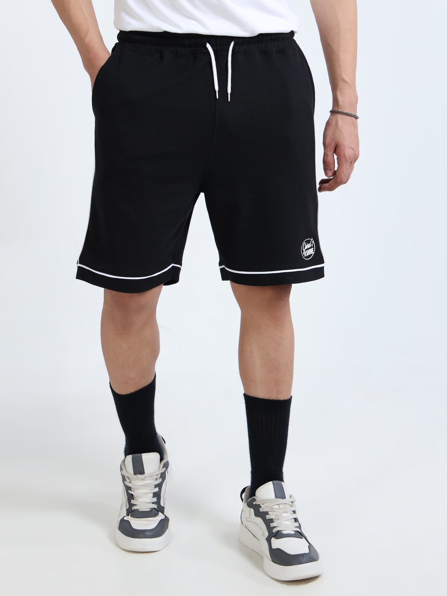 Self Design Men Black Casual Shorts