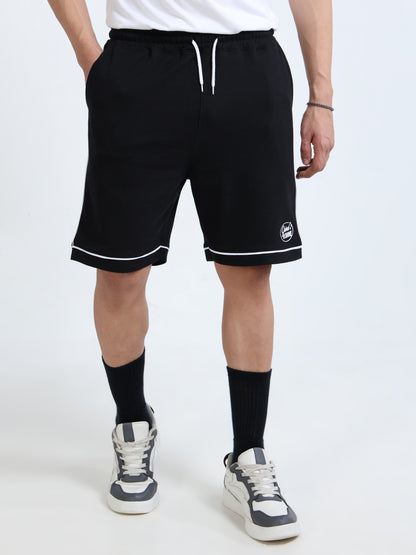 Self Design Men Black Casual Shorts