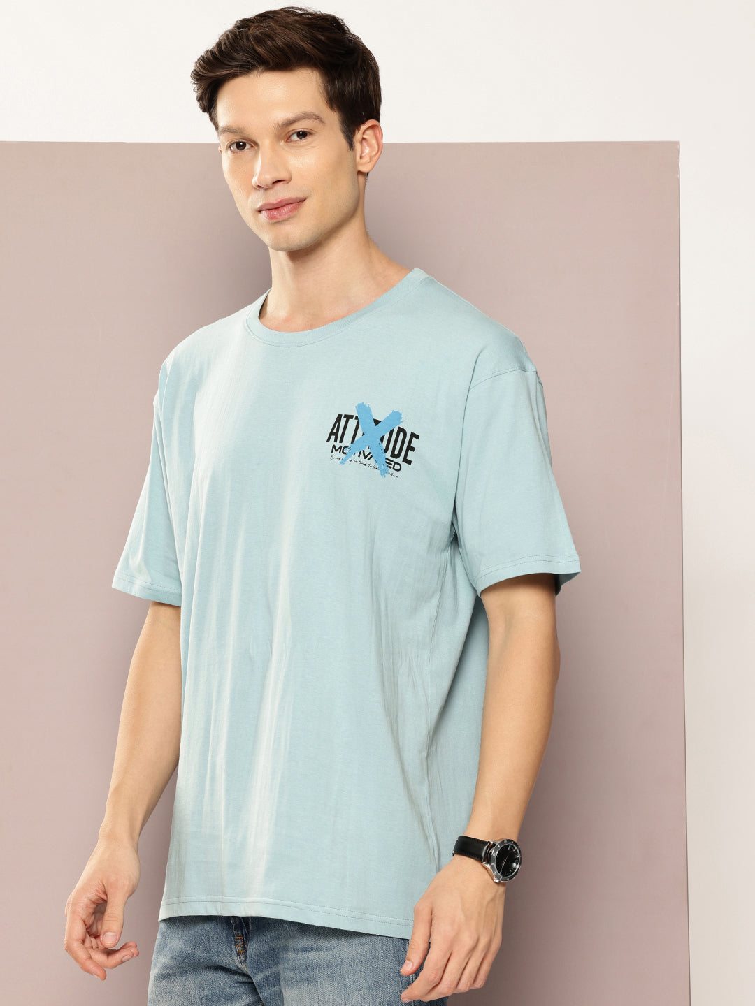 Men Oversized Typography Back Print Round Neck T-Shirt