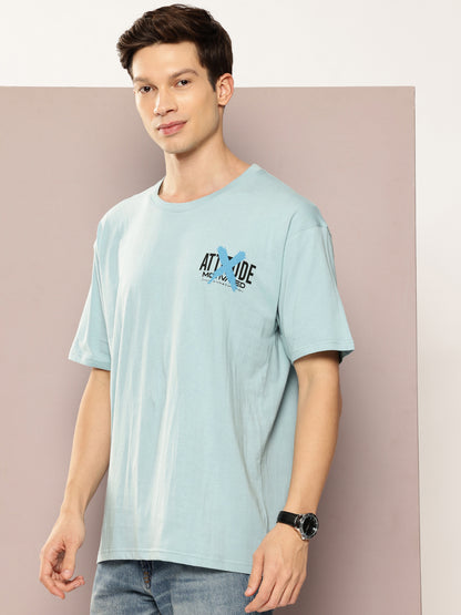 Men Oversized Typography Back Print Round Neck T-Shirt