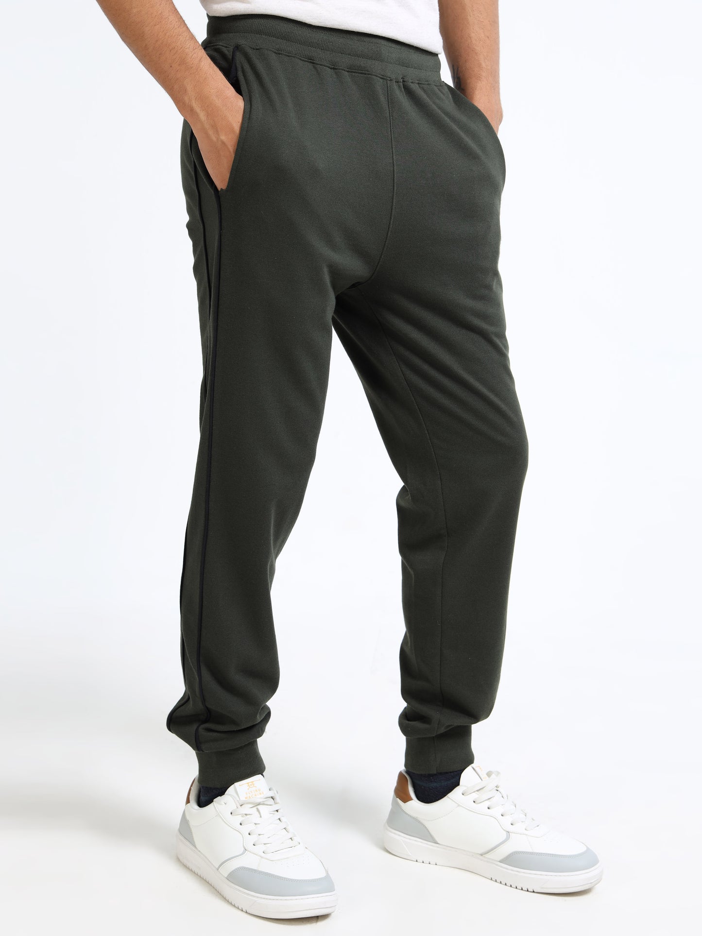 Men’s Olive Green Cotton Blend Joggers | Regular Fit Track Pants for Gym & Casual Wear