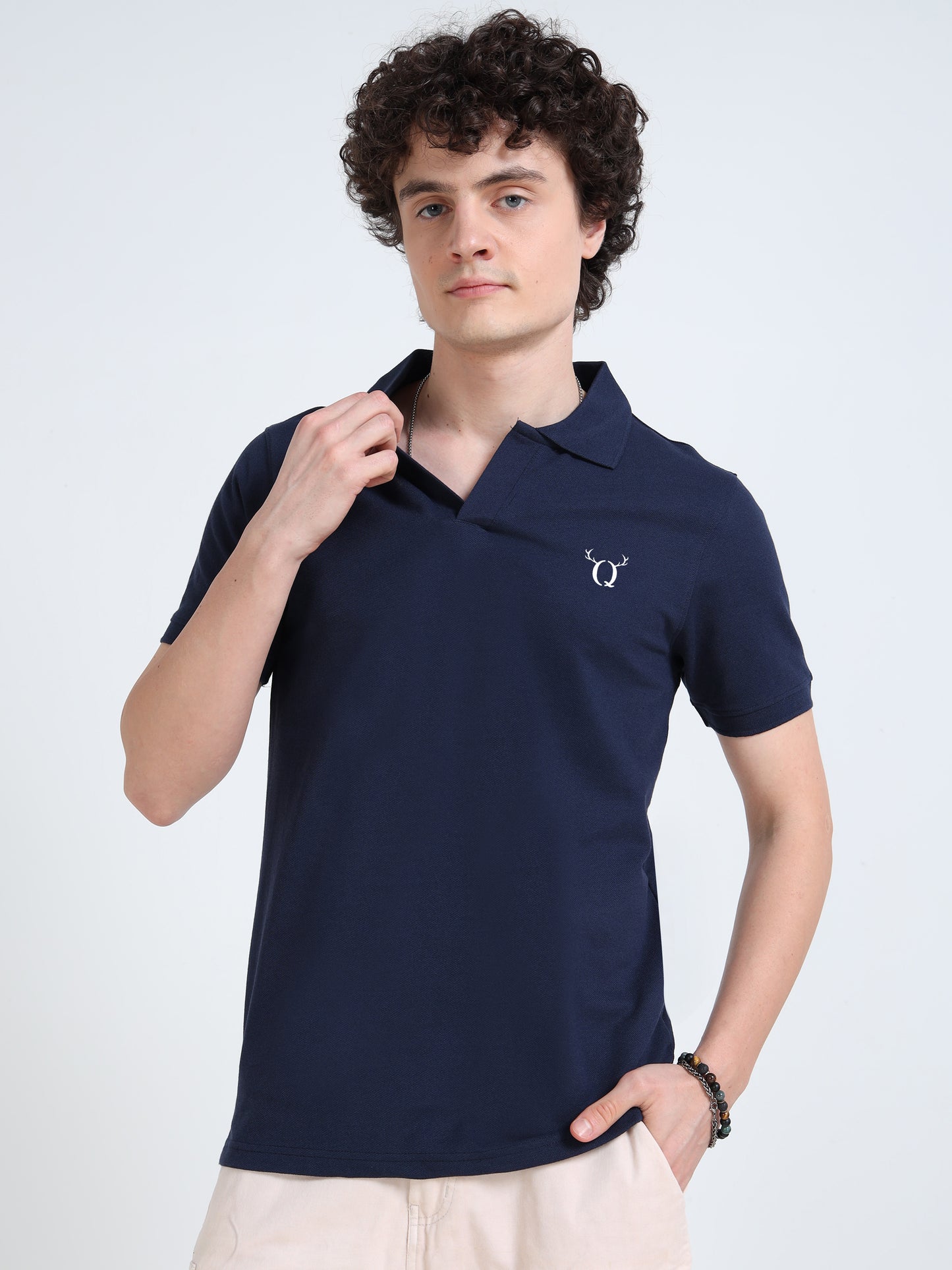 Men’s Navy Cotton Blend Polo T-Shirt with Minimal Chest Logo | Regular Fit Casual Tee