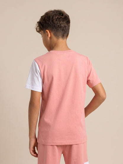 Kids' Coral "PLAY TO WIN" Basketball Graphic T-Shirt and Track Pants Set