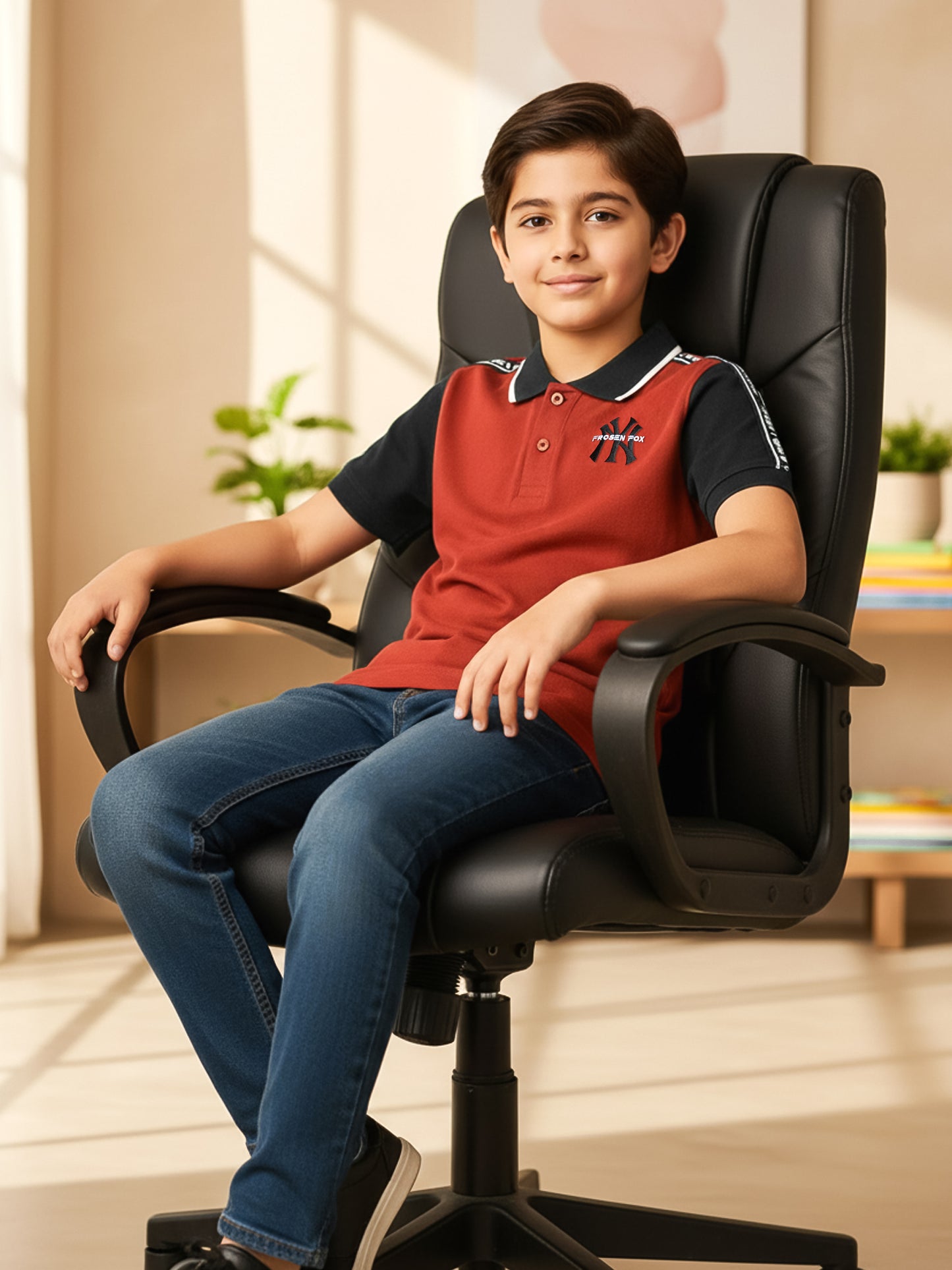 Self Design Pure Cotton Boys Polo Tee