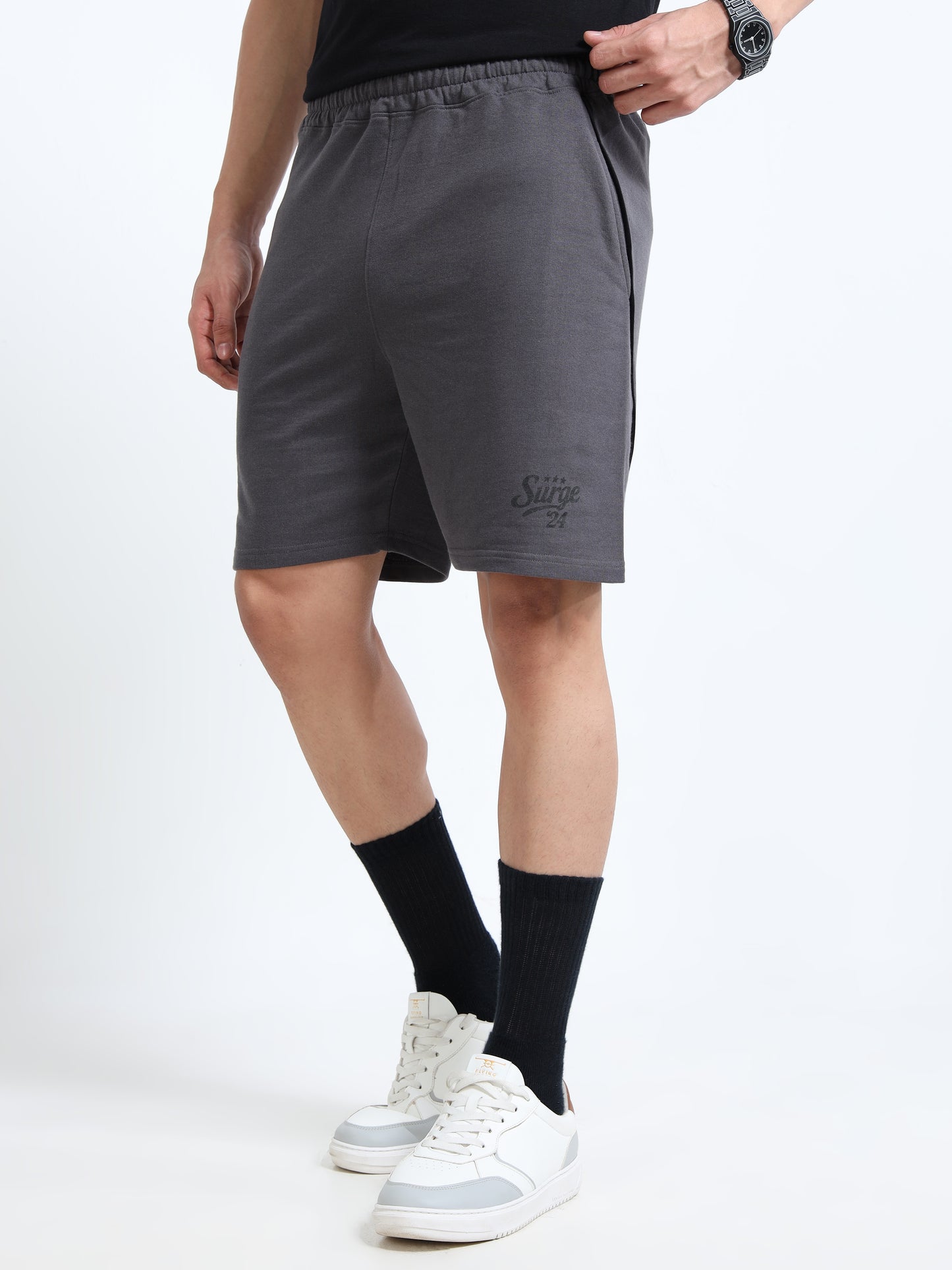 Men’s Steel Grey Contrast Piping Casual Shorts | Premium Cotton Blend Regular Fit Comfortable Summer Shorts