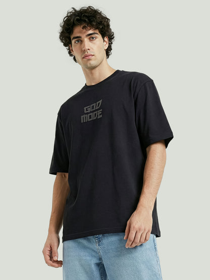 Men’s Black Oversized T-Shirt with Angel Wings Print | God Mode Back Graphic Tee