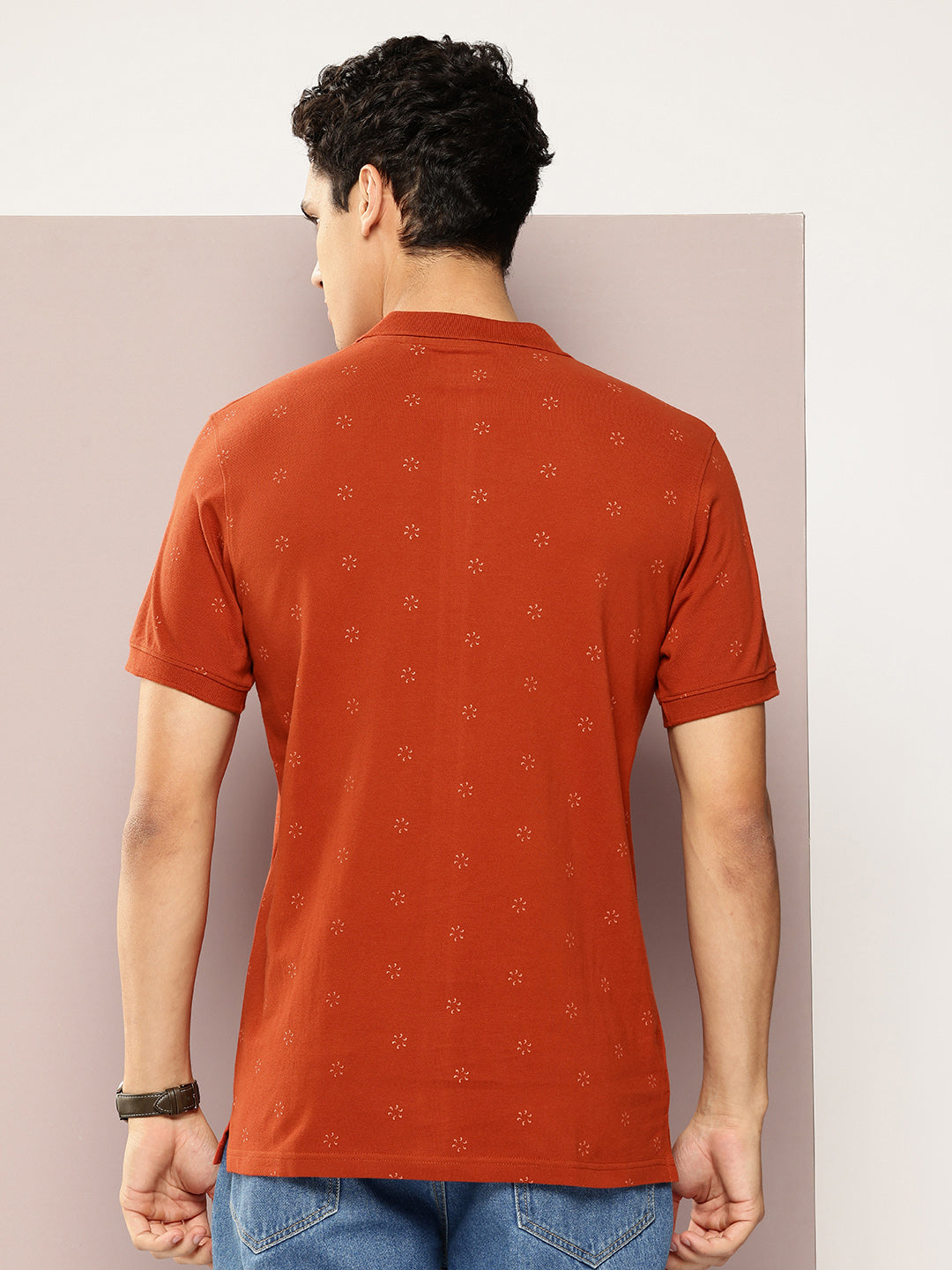 Men’s Rust Micro-Printed Polo T-Shirt