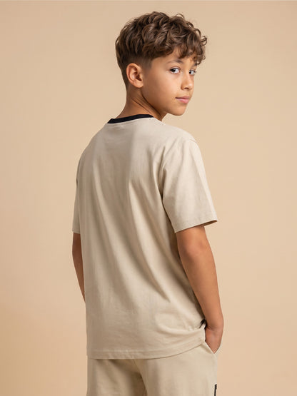 Kids' Beige "FROSEN FOX" Graphic Printed T-Shirt and Cargo Track Pants Set