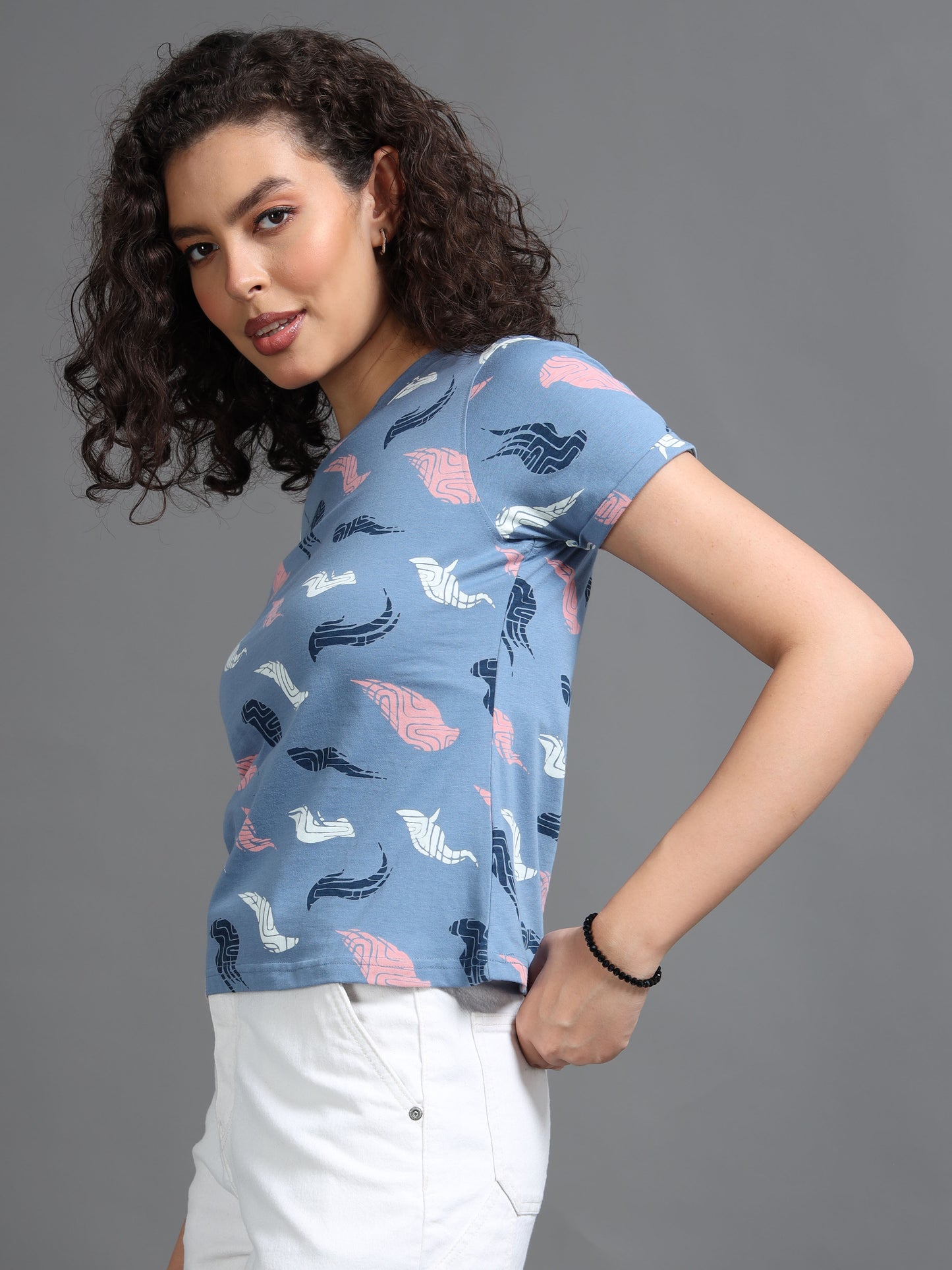 Womens Printed Blue Croptop Tshirt