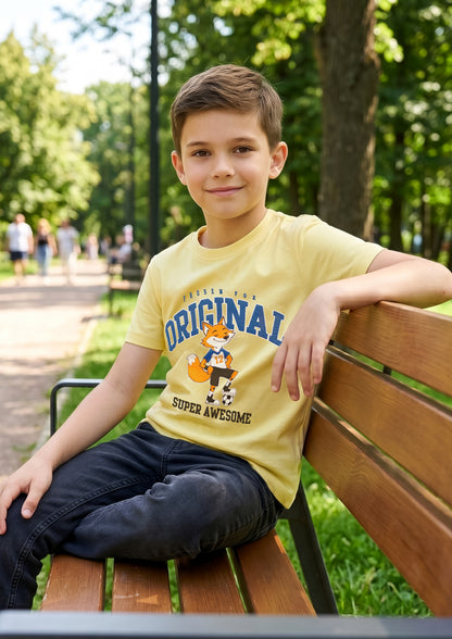 Kids' Yellow Fox Graphic Printed T-Shirt | Casual Everyday Wear