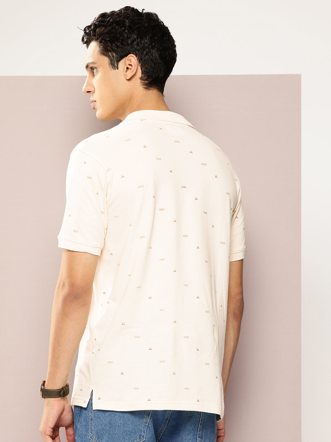 Men’s Cream Micro-Printed Polo T-Shirt