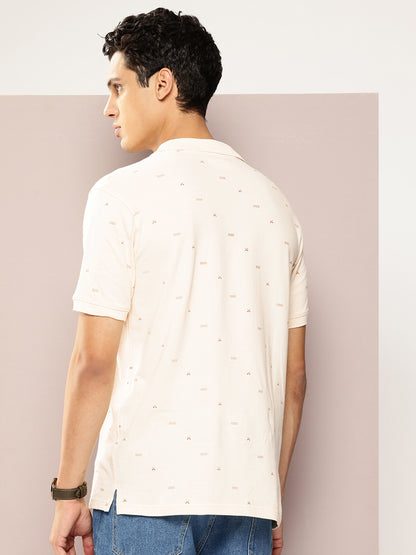 Men’s Cream Micro-Printed Polo T-Shirt