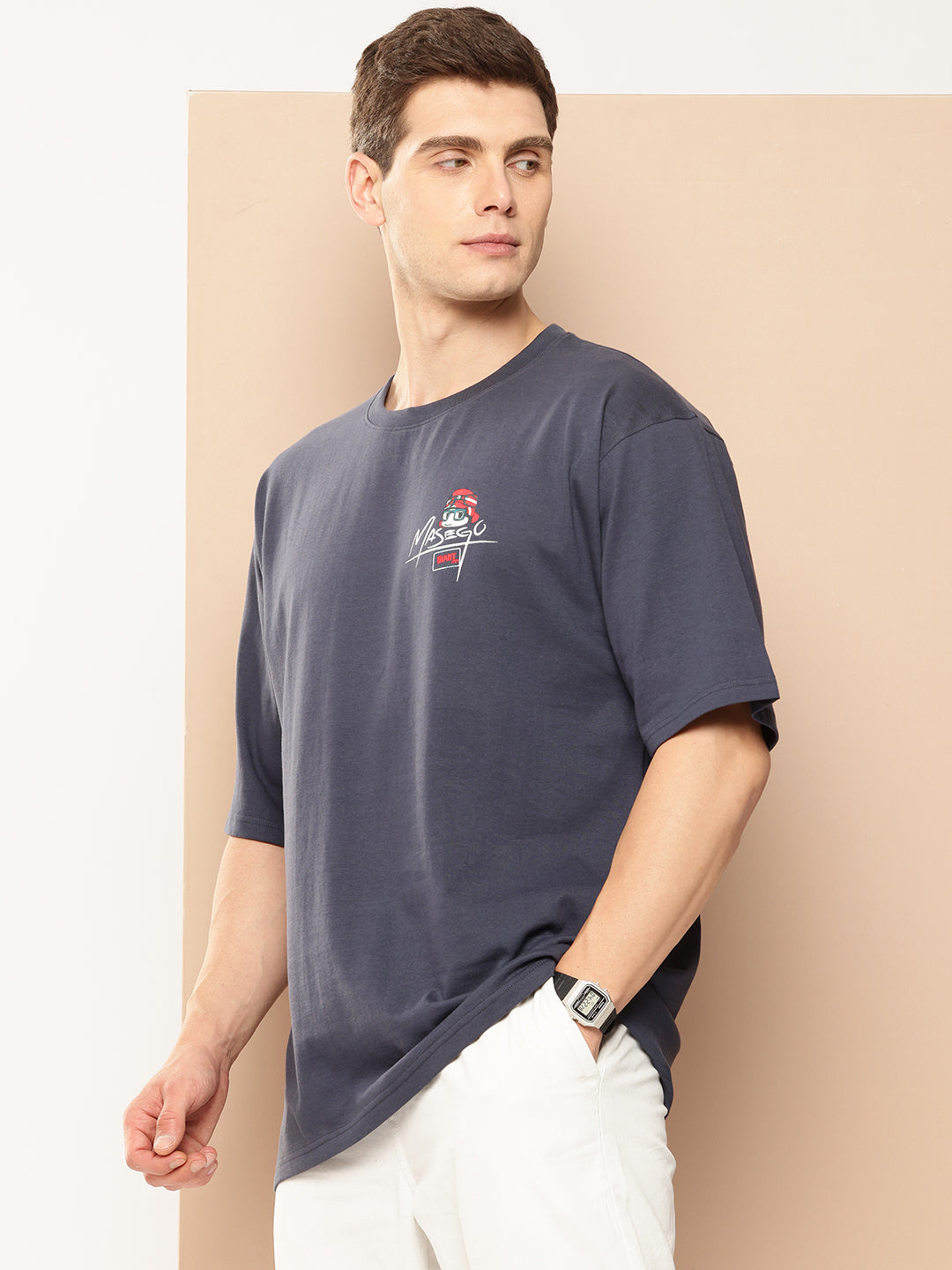 Men's Navy Blue Graphic Print Oversized T-Shirt | Casual Streetwear