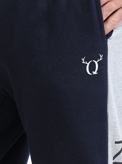Men’s Navy Blue Regular Fit Joggers | Mid-Rise | Printed Details | Elasticated Waist