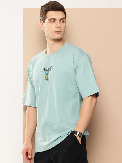 Men's Light Blue Graphic Print Oversized T-Shirt | Casual Streetwear