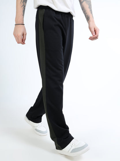 Men’s Black Solid Track Pants with Side Panel | Relaxed Fit Casual Joggers for Men