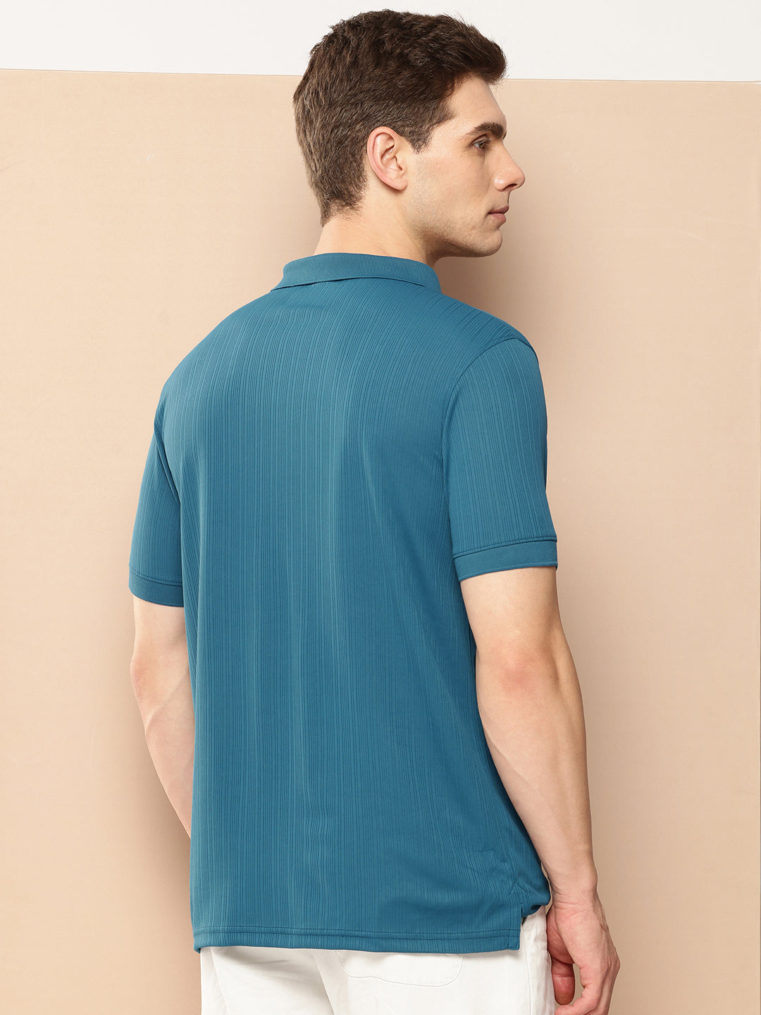 Men’s Solid Textured Polyester Polo T-Shirt