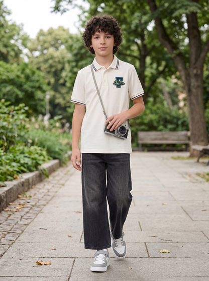 Kids' Off-White Polo T-Shirt with Logo Print | Casual Everyday Wear