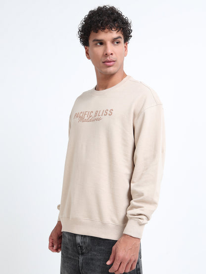 Men’s Beige Oversized Sweatshirt | Pacific Bliss Maldives Back Print Crewneck