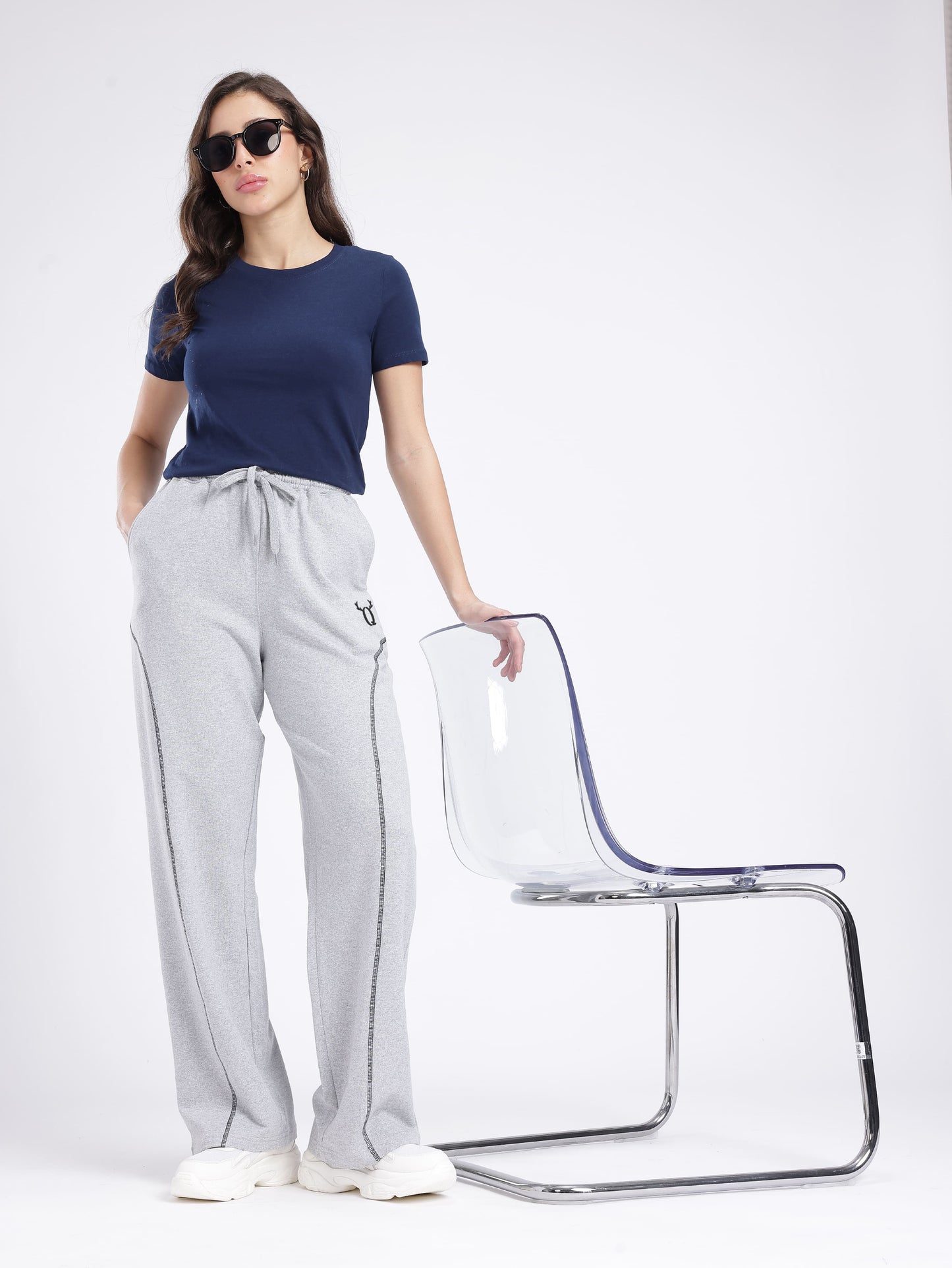 Grey Track Pants for Women – Comfortable Straight Fit Casual Bottom Wear