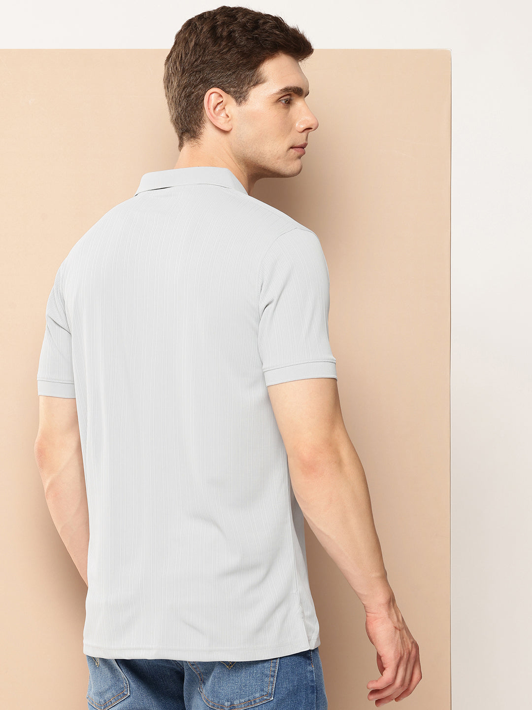Men’s Solid Textured Polyester Polo T-Shirt