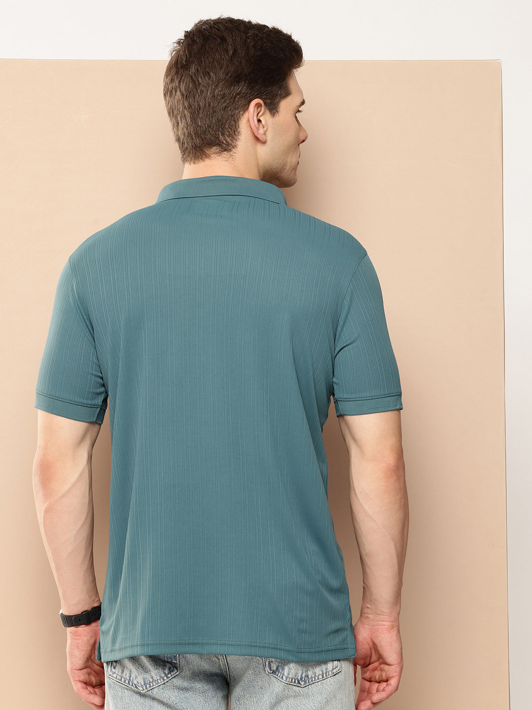 Men’s Solid Textured Polyester Polo T-Shirt