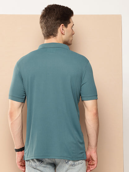 Men’s Solid Textured Polyester Polo T-Shirt