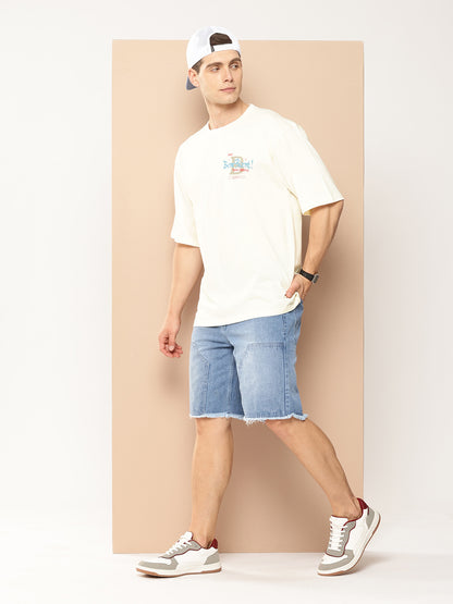 Mens Graphic Printed Drop-Shoulder Sleeves Oversized T-shirt