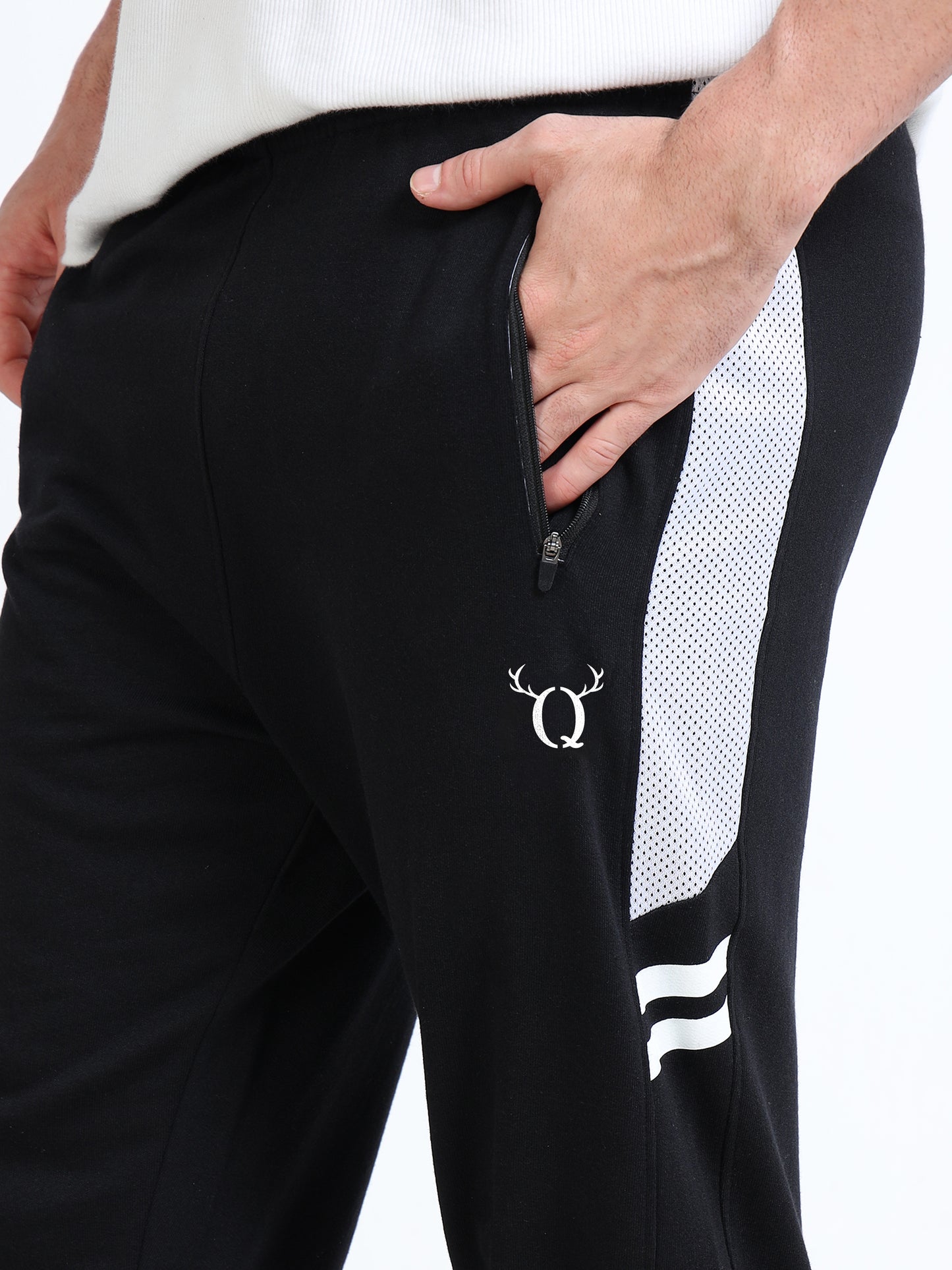 Men’s Black Printed Regular Fit Joggers | Mid-Rise | Zip Pocket | Elasticated Waist